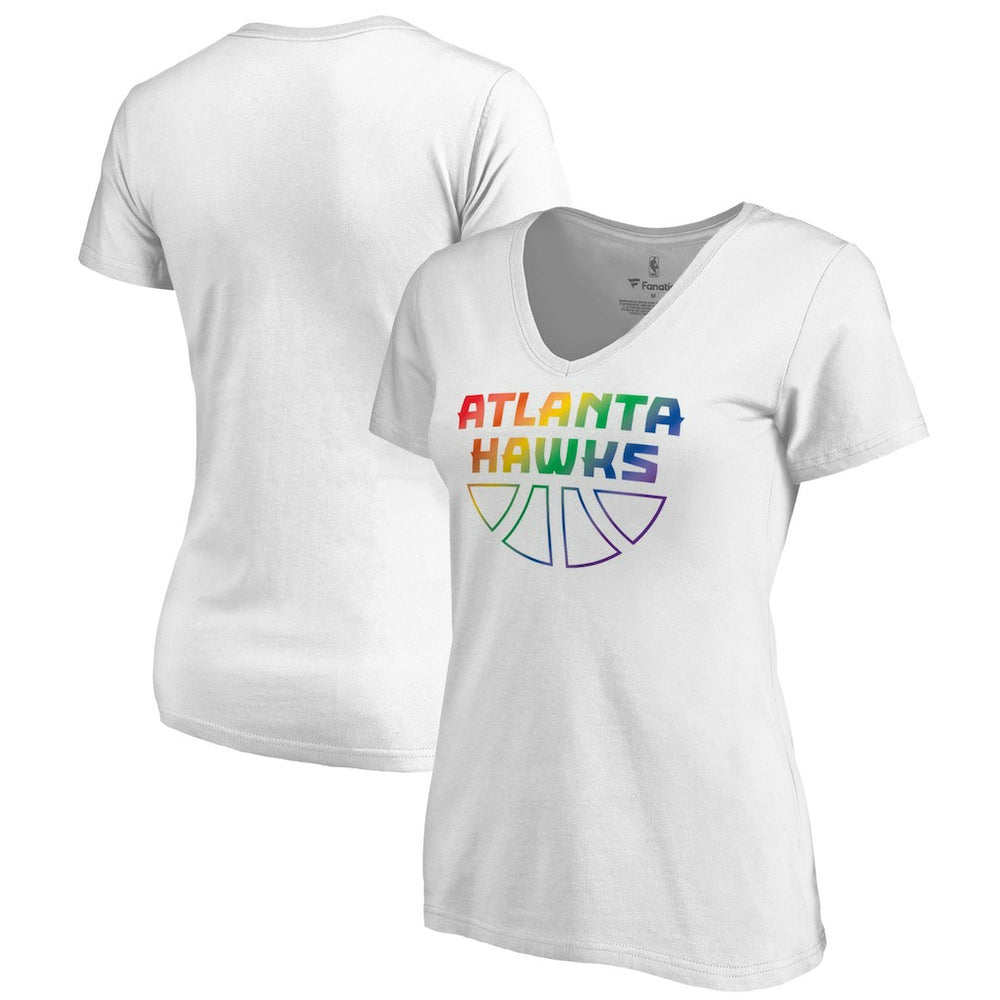 Atlanta Hawks Women's Team Pride Wordmark V-Neck T-Shirt White - NBA
