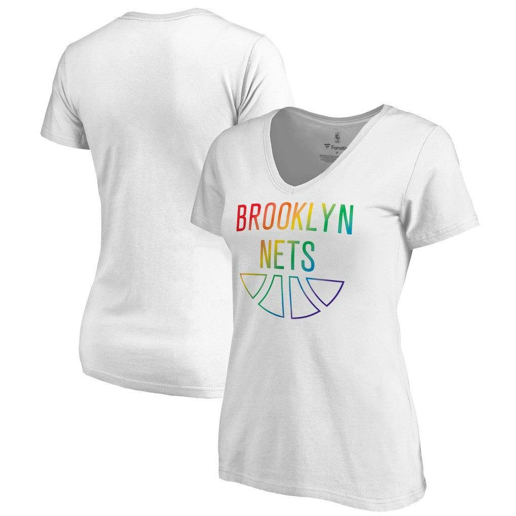 Brooklyn Nets Women's Team Pride Wordmark V-Neck T-Shirt White - NBA