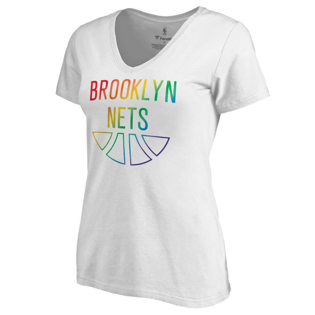 Brooklyn Nets Women's Team Pride Wordmark V-Neck T-Shirt White - NBA