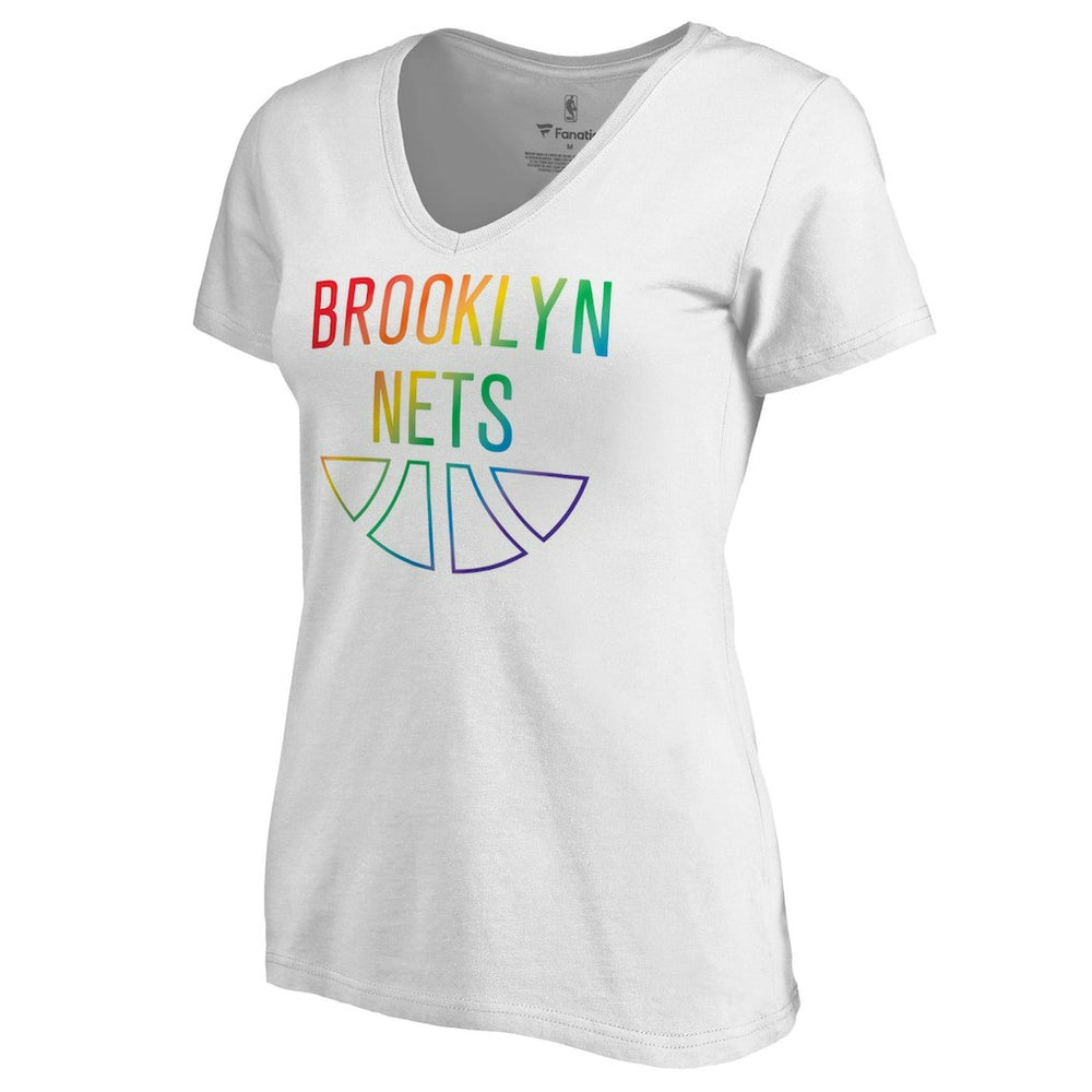 Brooklyn Nets Women's Team Pride Wordmark V-Neck T-Shirt White - NBA