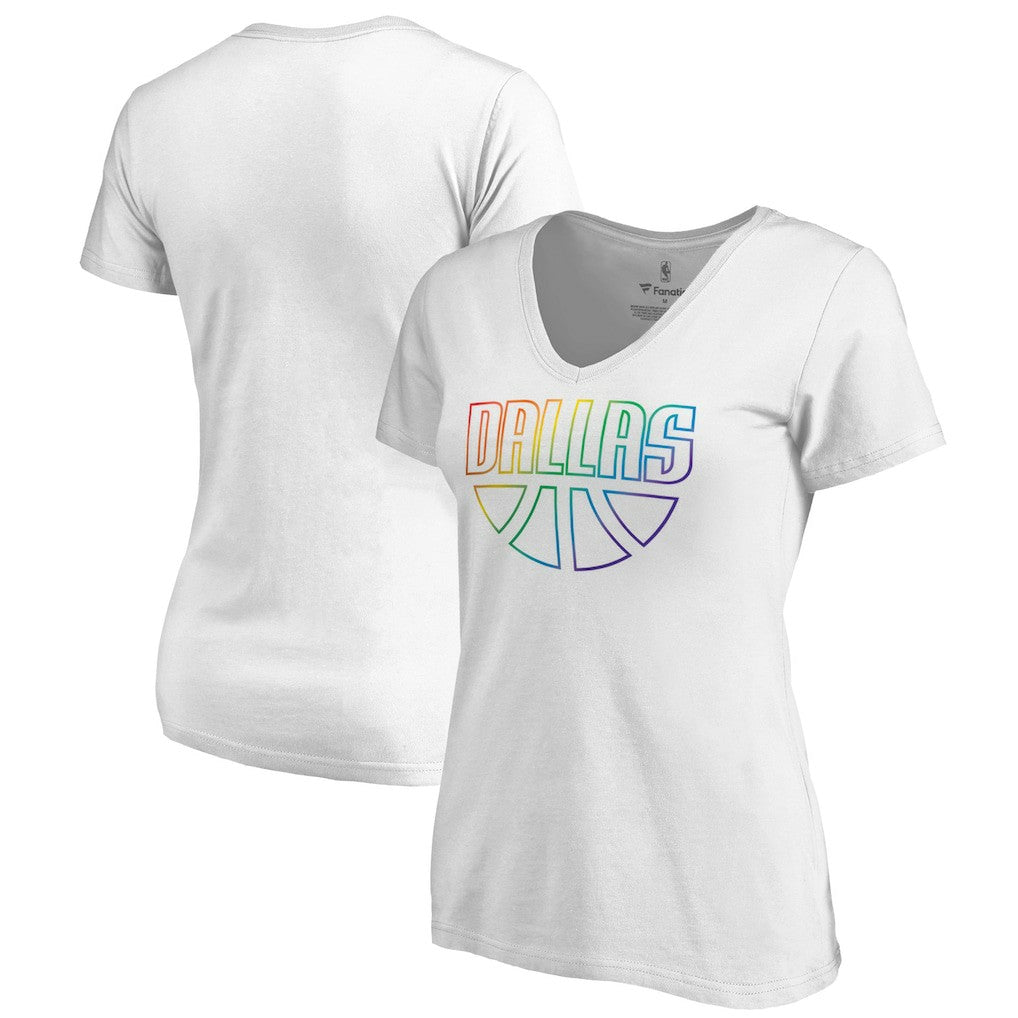 Dallas Mavericks Women's Team Pride Wordmark V-Neck T-Shirt White - NBA