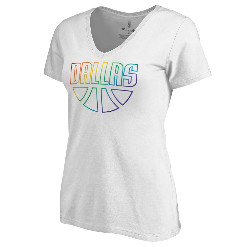 Dallas Mavericks Women's Team Pride Wordmark V-Neck T-Shirt White - NBA