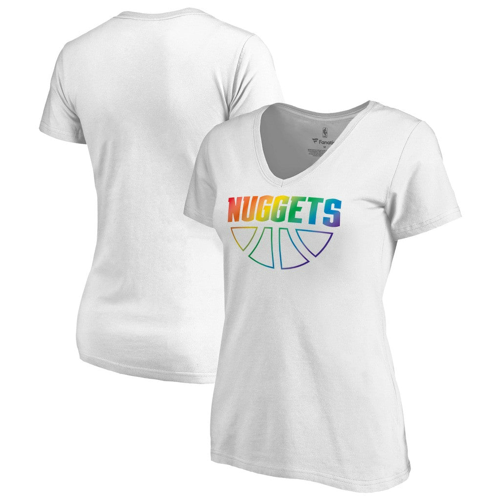 Denver Nuggets Women's Team Pride Wordmark V-Neck T-Shirt White - NBA