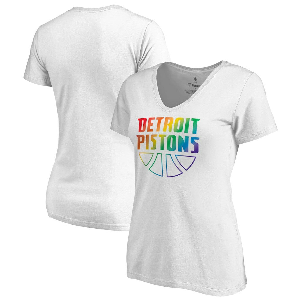 Detroit Pistons Women's Team Pride Wordmark V-Neck T-Shirt White - NBA