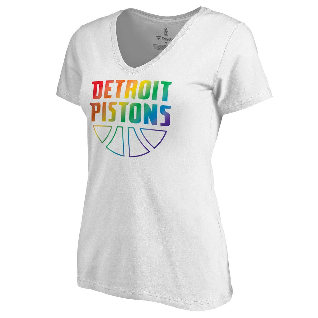 Detroit Pistons Women's Team Pride Wordmark V-Neck T-Shirt White - NBA