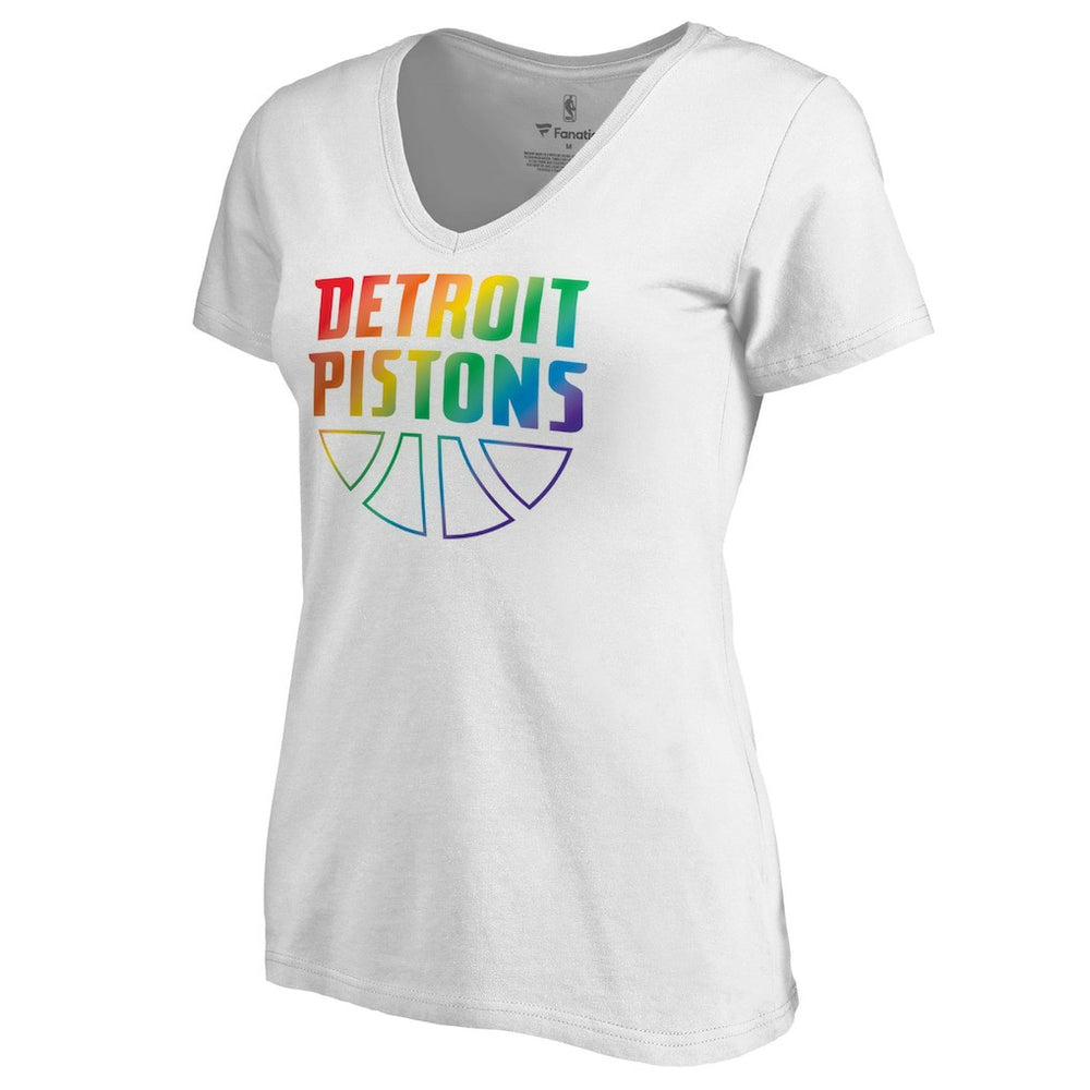 Detroit Pistons Women's Team Pride Wordmark V-Neck T-Shirt White - NBA