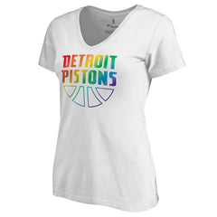 Detroit Pistons Women's Team Pride Wordmark V-Neck T-Shirt White - NBA