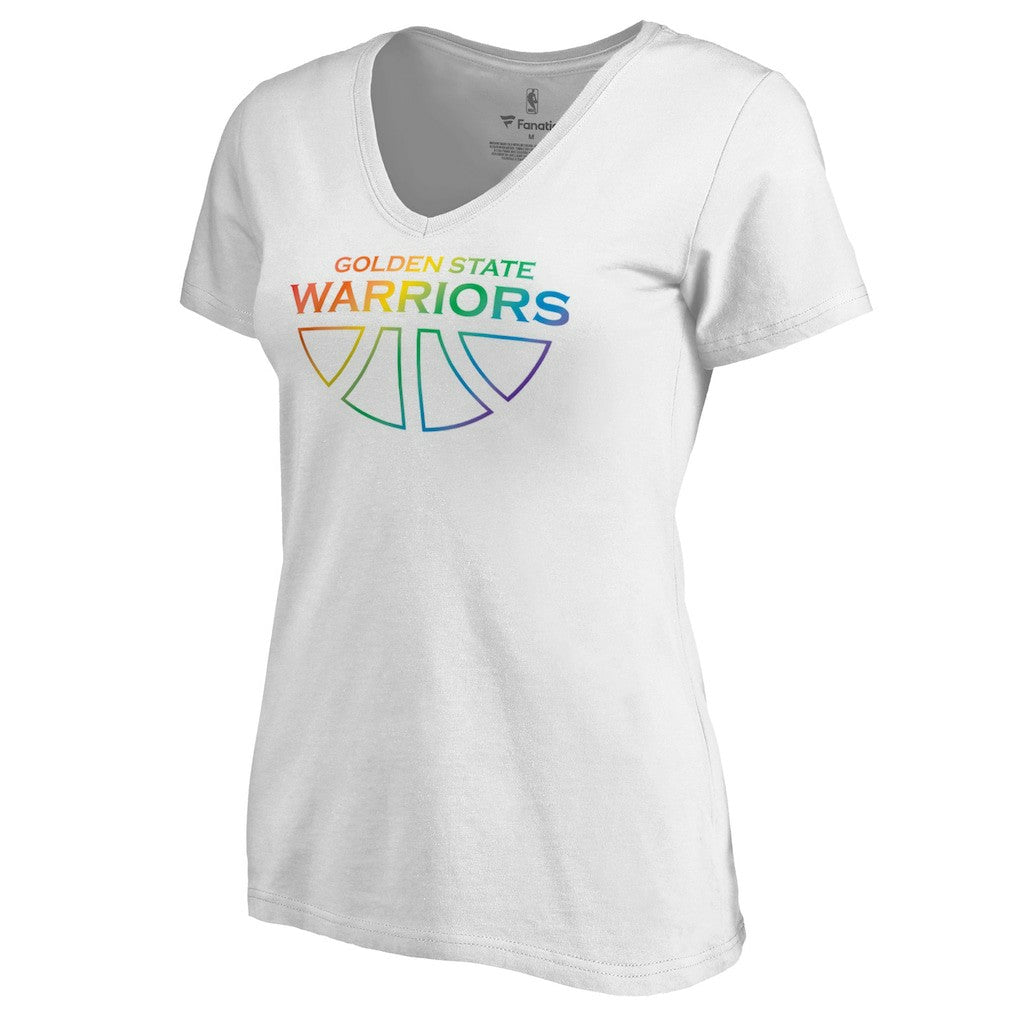 Golden State Warriors Women's Team Pride Wordmark V-Neck T-Shirt White - NBA
