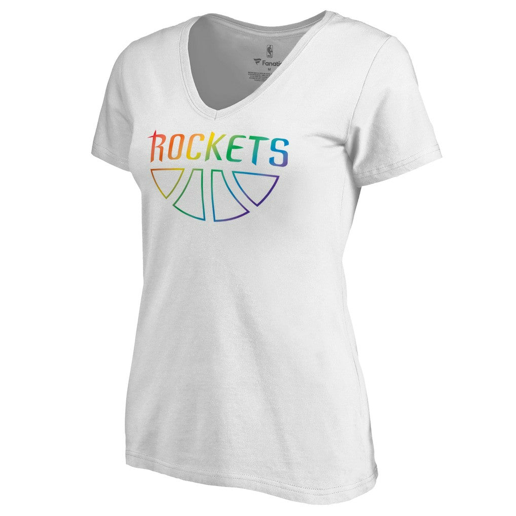 Houston Rockets Women's Team Pride Wordmark V-Neck T-Shirt White - NBA