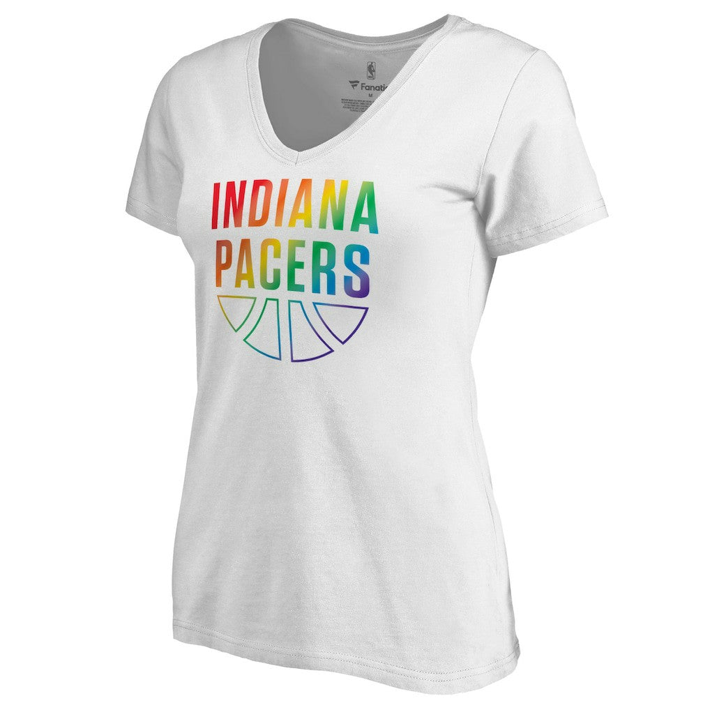 Indiana Pacers Women's Team Pride Wordmark V-Neck T-Shirt White - NBA