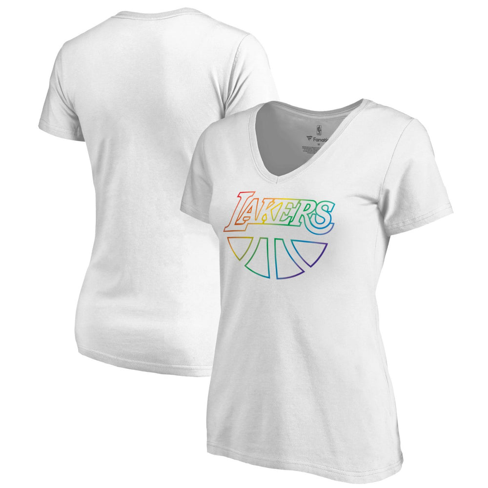 Los Angeles Lakers Women's Team Pride Wordmark V-Neck T-Shirt White - NBA