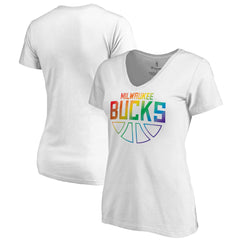 Milwaukee Bucks Women's Team Pride Wordmark V-Neck T-Shirt White - NBA