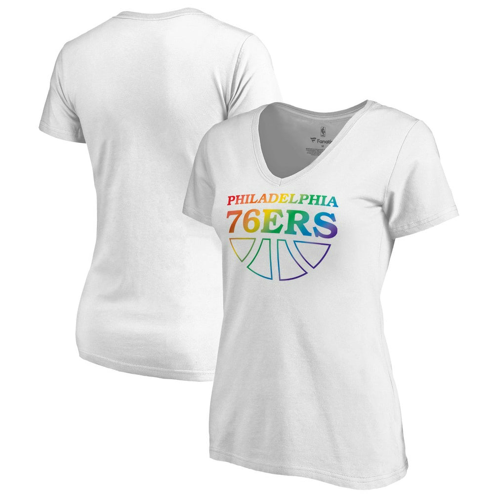 Philadelphia 76ers Women's Team Pride Wordmark V-Neck T-Shirt White - NBA