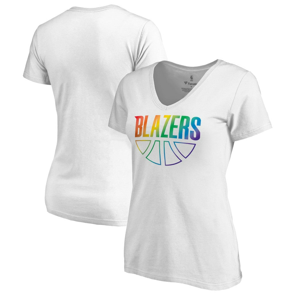 Portland Trail Blazers Women's Team Pride Wordmark V-Neck T-Shirt White - NBA