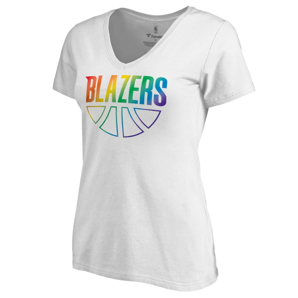 Portland Trail Blazers Women's Team Pride Wordmark V-Neck T-Shirt White - NBA