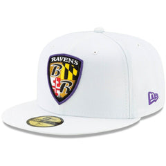 Baltimore Ravens New Era Shield Omaha 59FIFTY Fitted Hat White | NFL