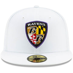 Baltimore Ravens New Era Shield Omaha 59FIFTY Fitted Hat White | NFL