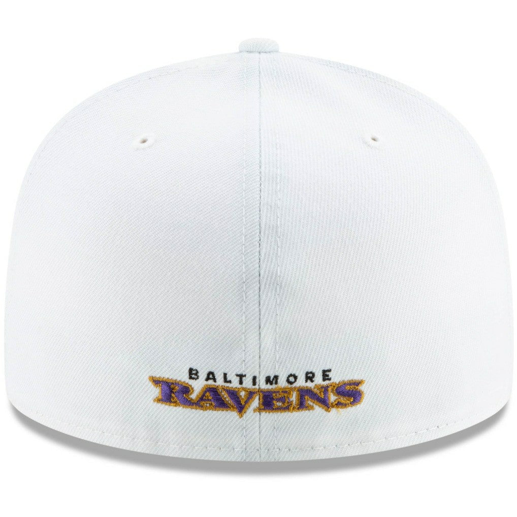 Baltimore Ravens New Era Shield Omaha 59FIFTY Fitted Hat White | NFL