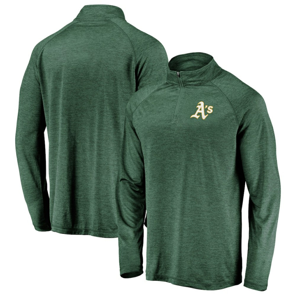 Athletics Fanatics Iconic Striated Primary Logo Raglan Quarter-Zip Pullover Jacket - MLB