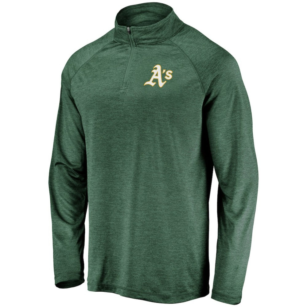 Athletics Fanatics Iconic Striated Primary Logo Raglan Quarter-Zip Pullover Jacket - MLB