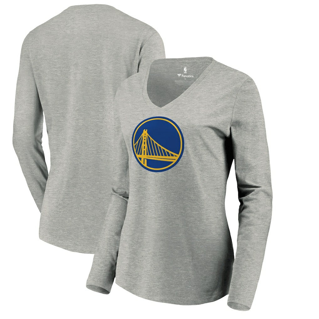 Golden State Warriors Women's Primary Logo Long Sleeve V-Neck T-Shirt Heather Gray - NBA