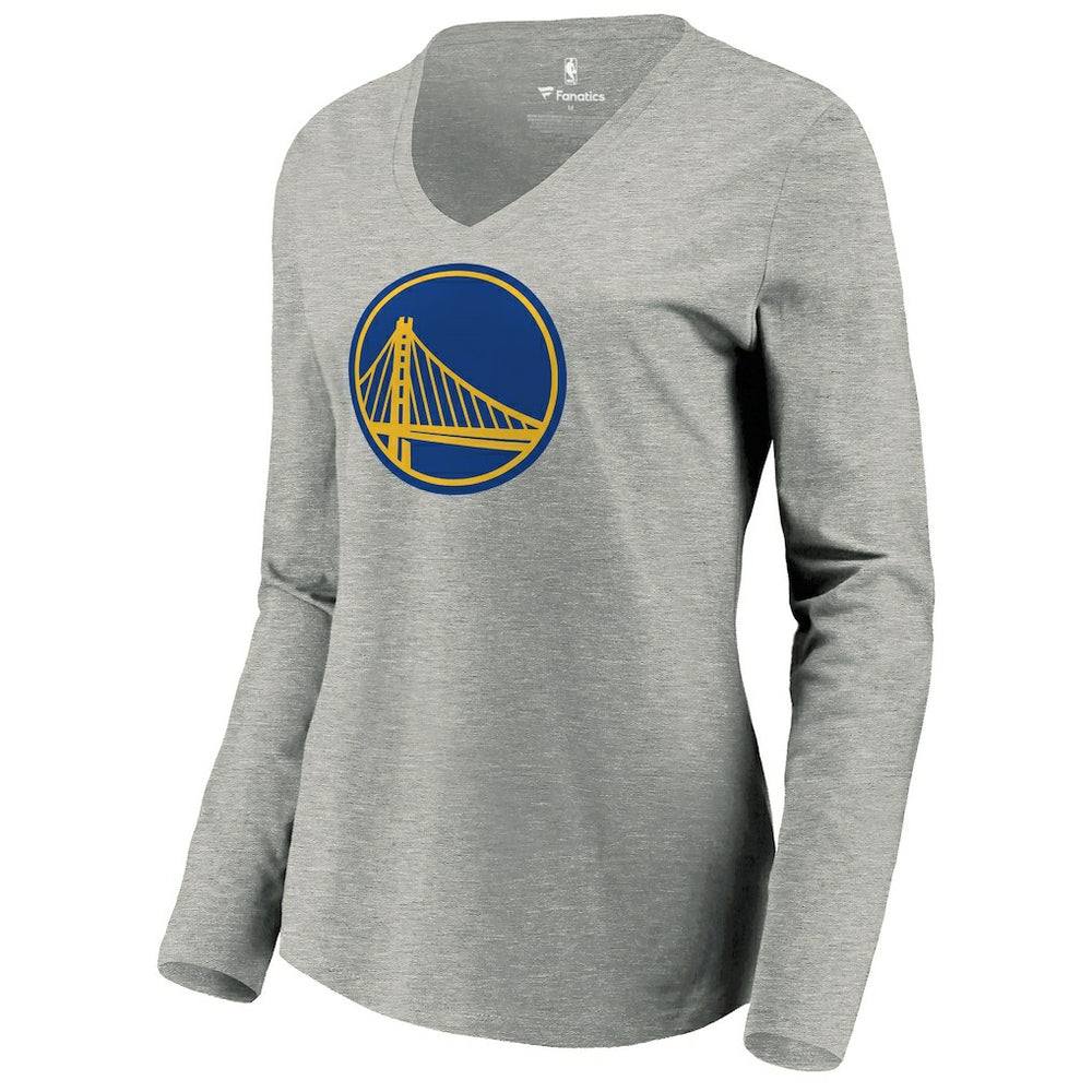 Golden State Warriors Women's Primary Logo Long Sleeve V-Neck T-Shirt Heather Gray - NBA