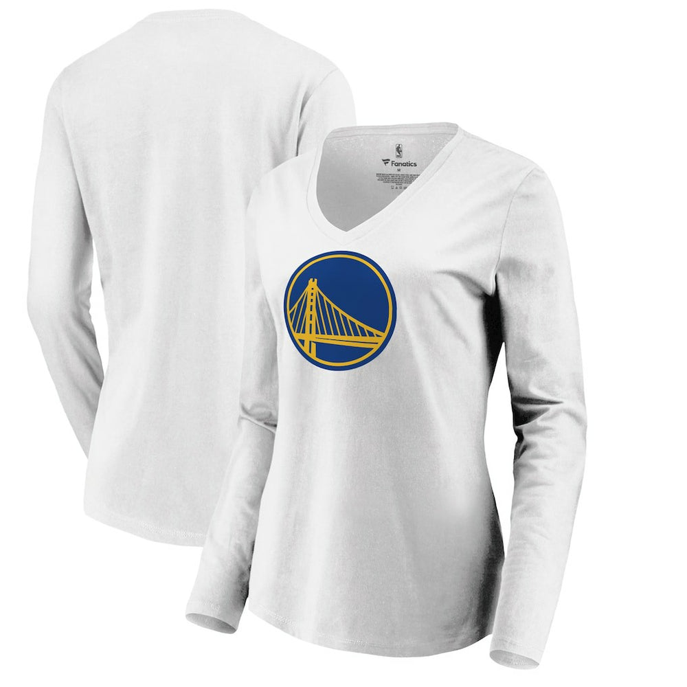 Golden State Warriors Women's Primary Logo Long Sleeve V-Neck T-Shirt White - NBA