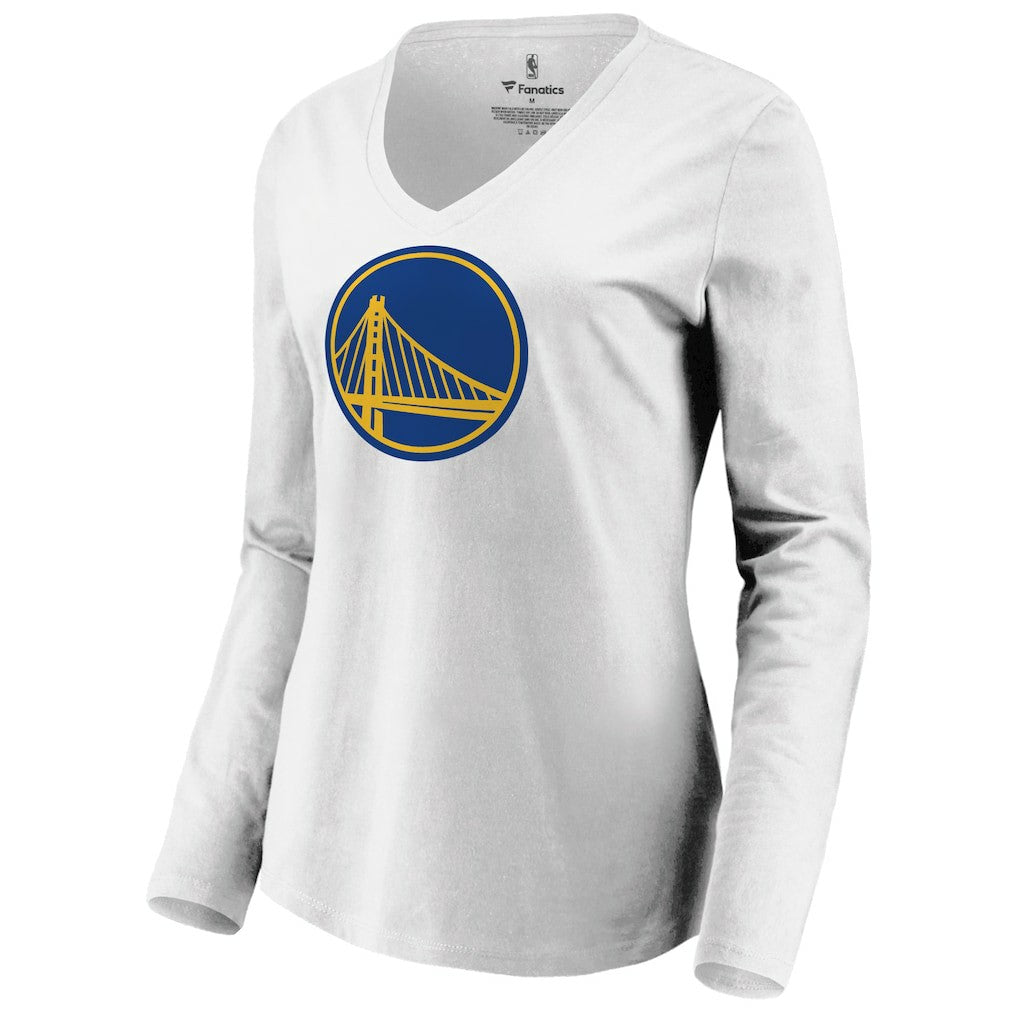 Golden State Warriors Women's Primary Logo Long Sleeve V-Neck T-Shirt White - NBA