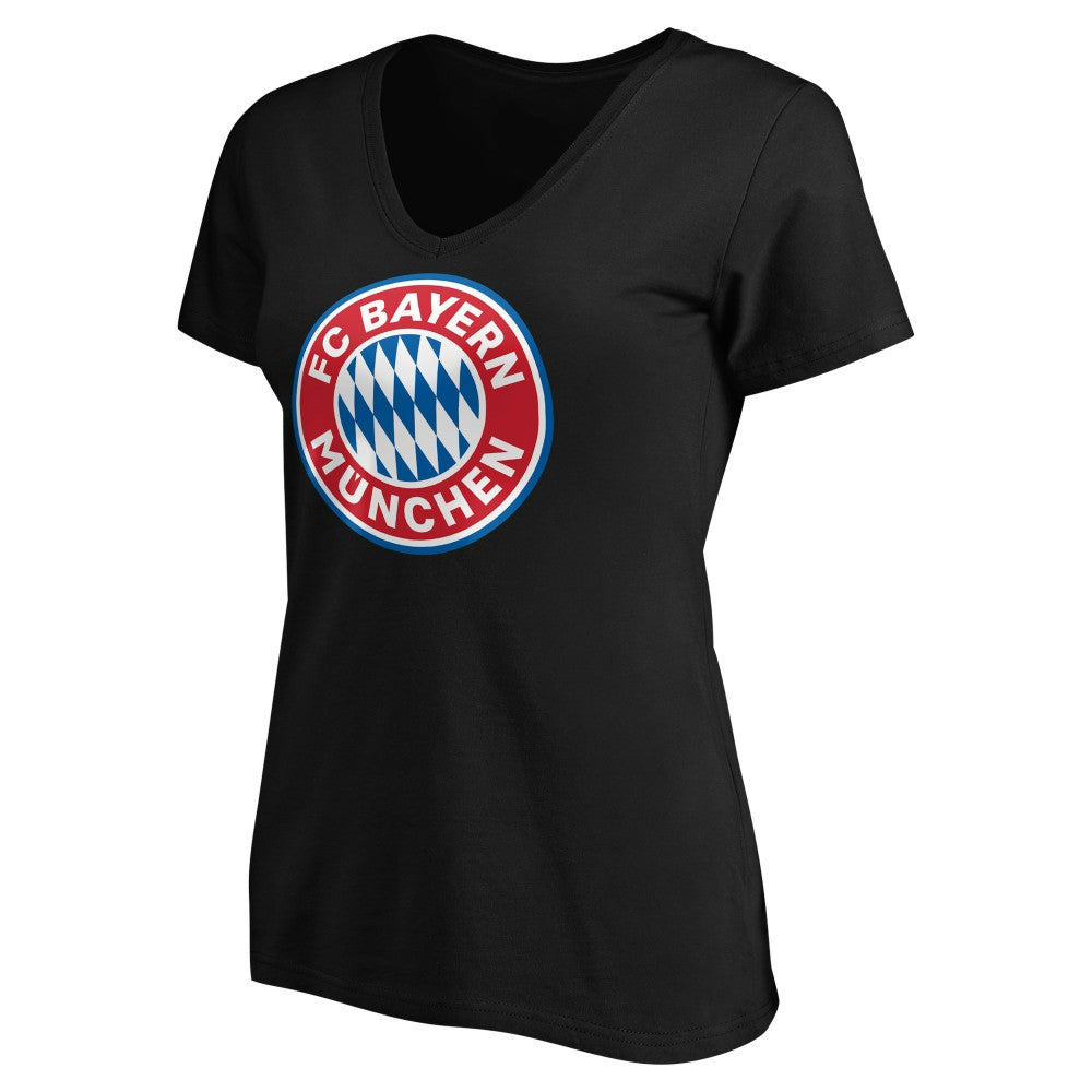 Bayern Munich Women's Logo V-Neck T-Shirt Black - FIFA World CUP