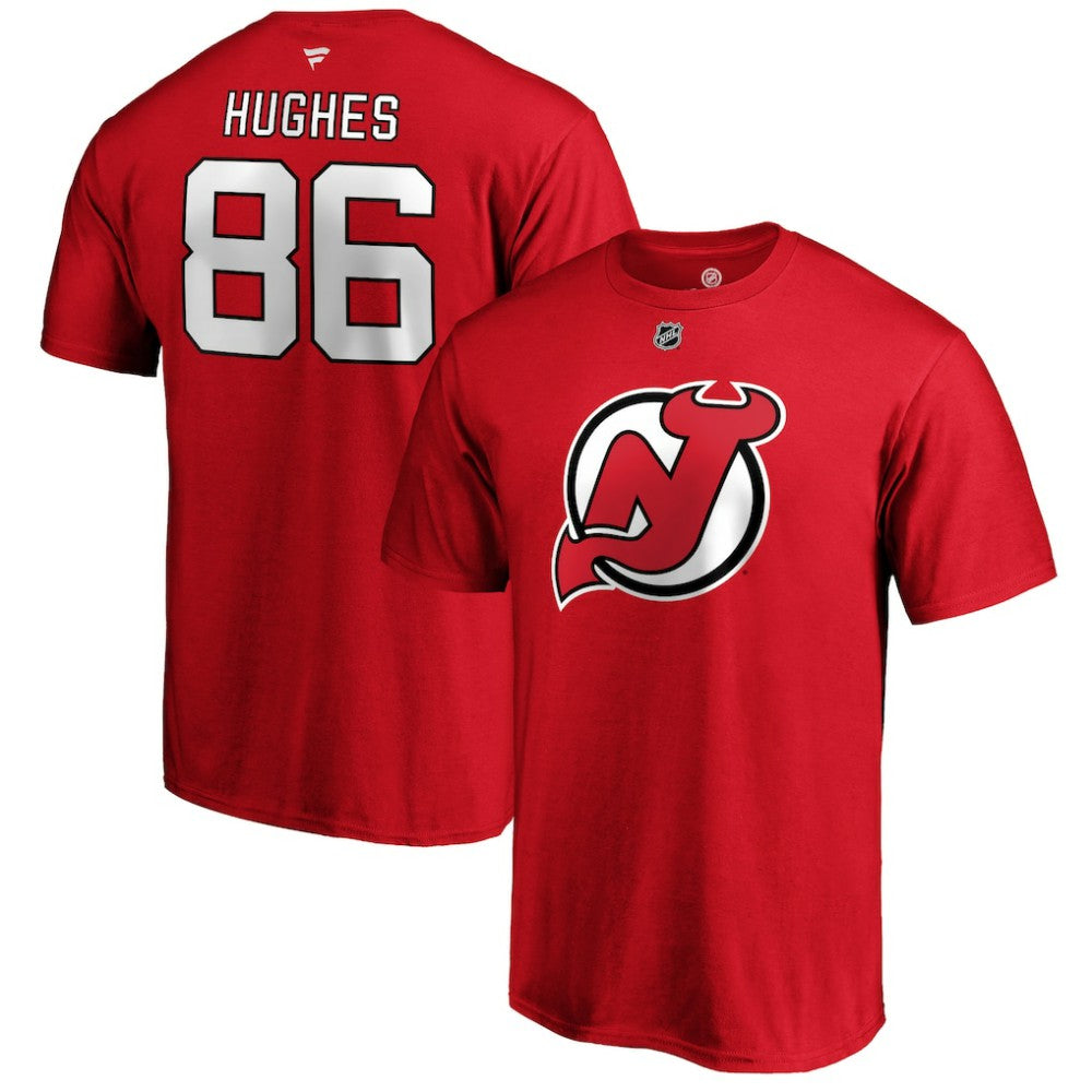 Jack Hughes New Jersey Devils Fanatics Authentic Stack Player Name & Number T-Shirt - Red - NHL