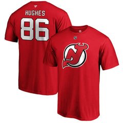Jack Hughes New Jersey Devils Fanatics Authentic Stack Player Name & Number T-Shirt - Red - NHL