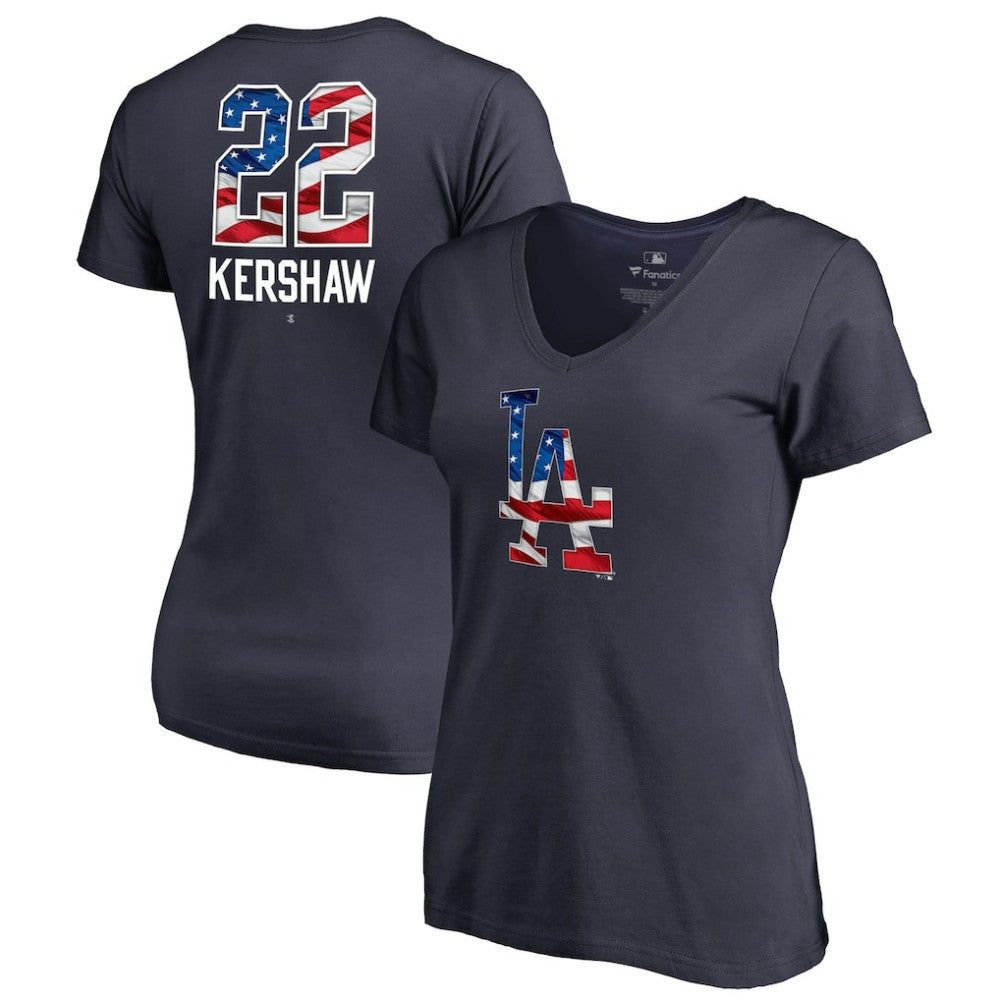 Clayton Kershaw Los Angeles Dodgers Women's Banner Wave Name & Number V-Neck T-Shirt - MLB