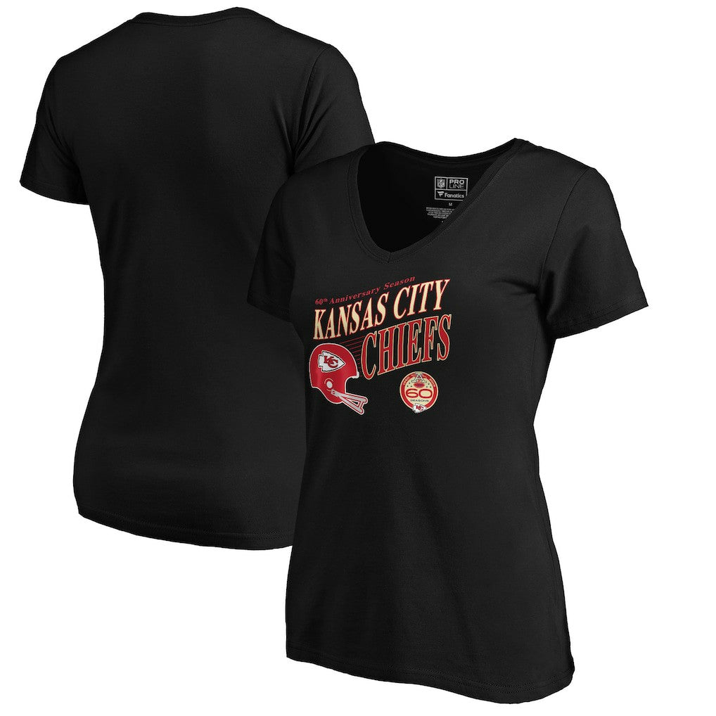 Kansas City Chiefs Women's 60th Season Logo Rise V-Neck T-Shirt Black | NFL