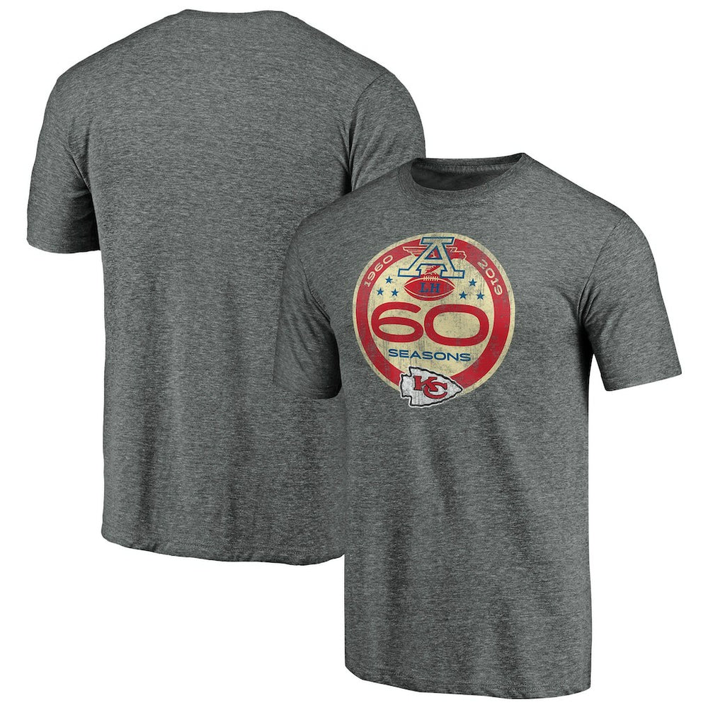 Kansas City Chiefs 60th Season Logo Weathered Tri-Blend T-Shirt Gray | NFL
