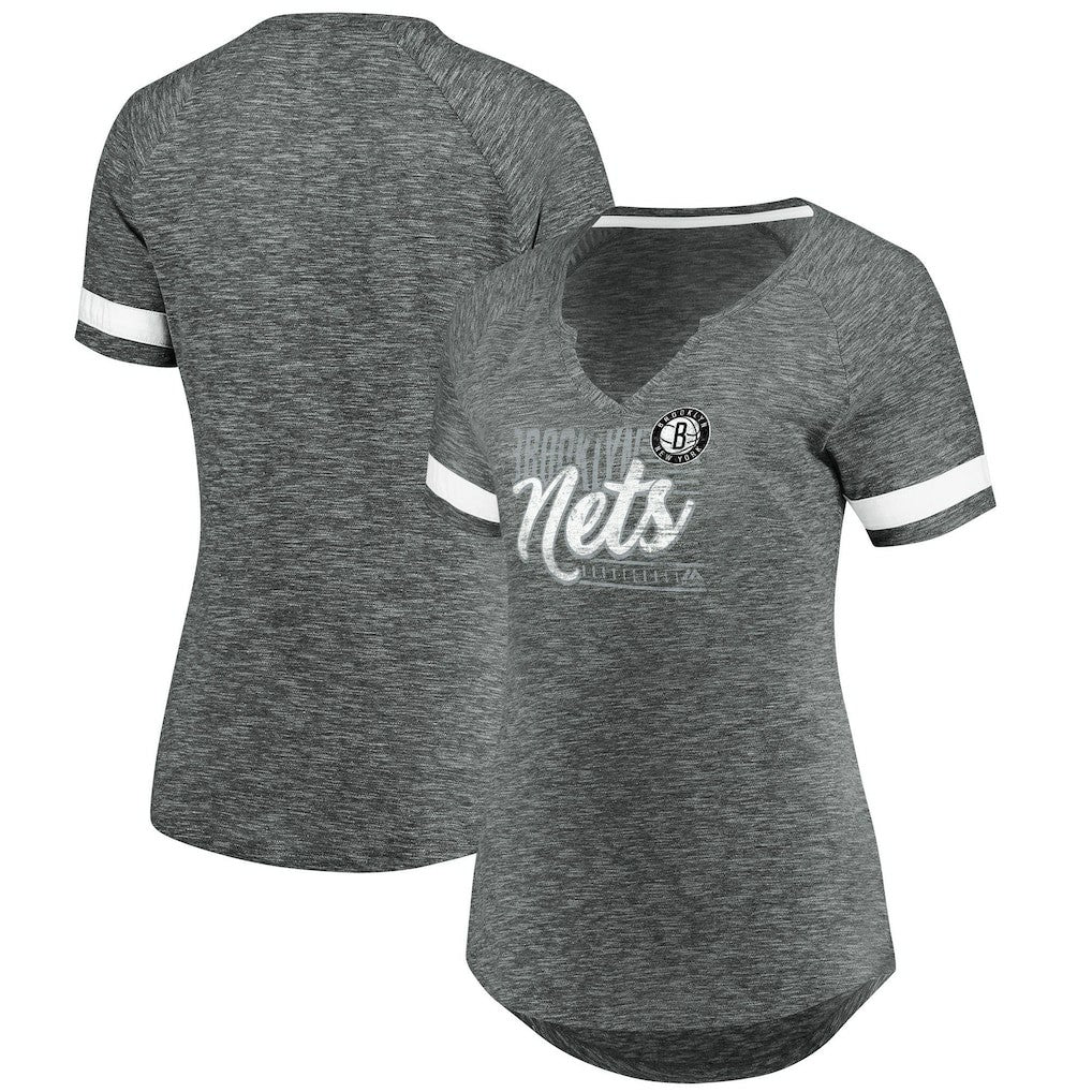 Brooklyn Nets Women's Showtime Winning With Pride Notch Neck T-Shirt Gray/White - NBA