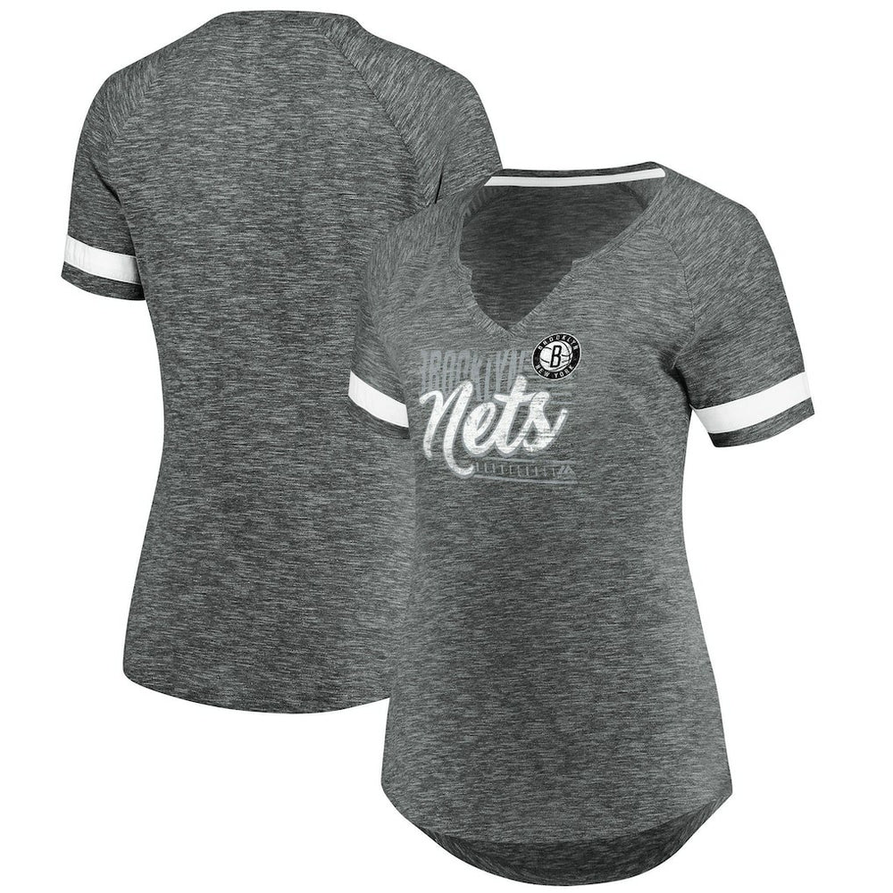 Brooklyn Nets Women's Showtime Winning With Pride Notch Neck T-Shirt Gray/White - NBA