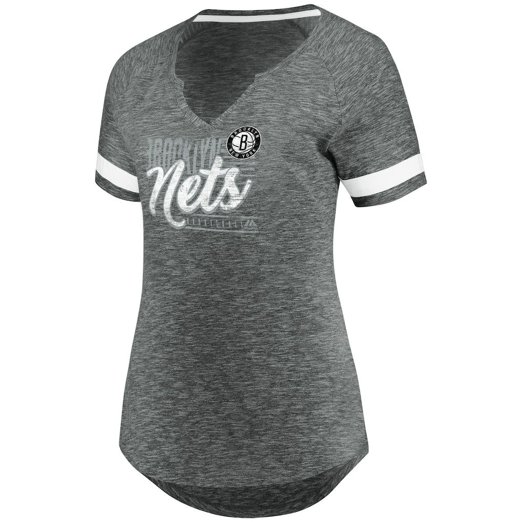 Brooklyn Nets Women's Showtime Winning With Pride Notch Neck T-Shirt Gray/White - NBA