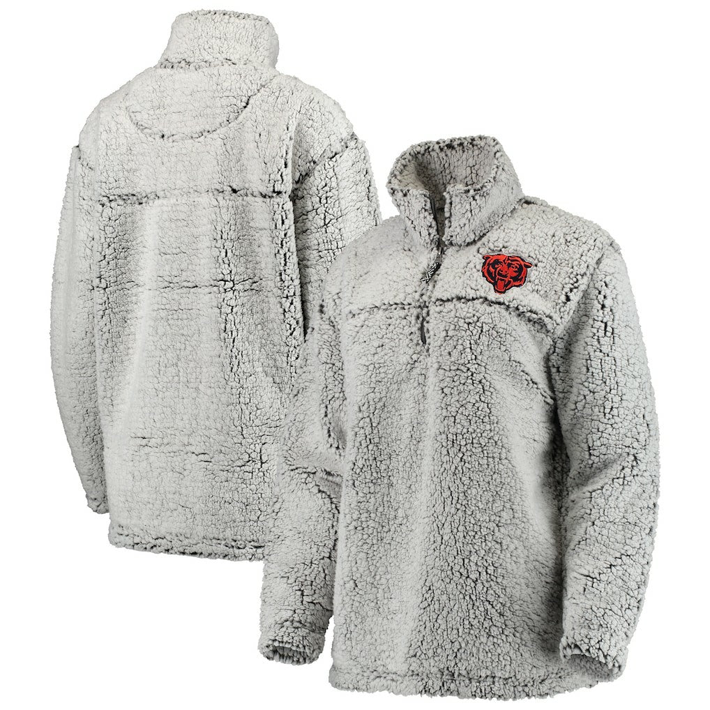 Chicago Bears Women's Sherpa Quarter-Zip Pullover Jacket Gray | NFL
