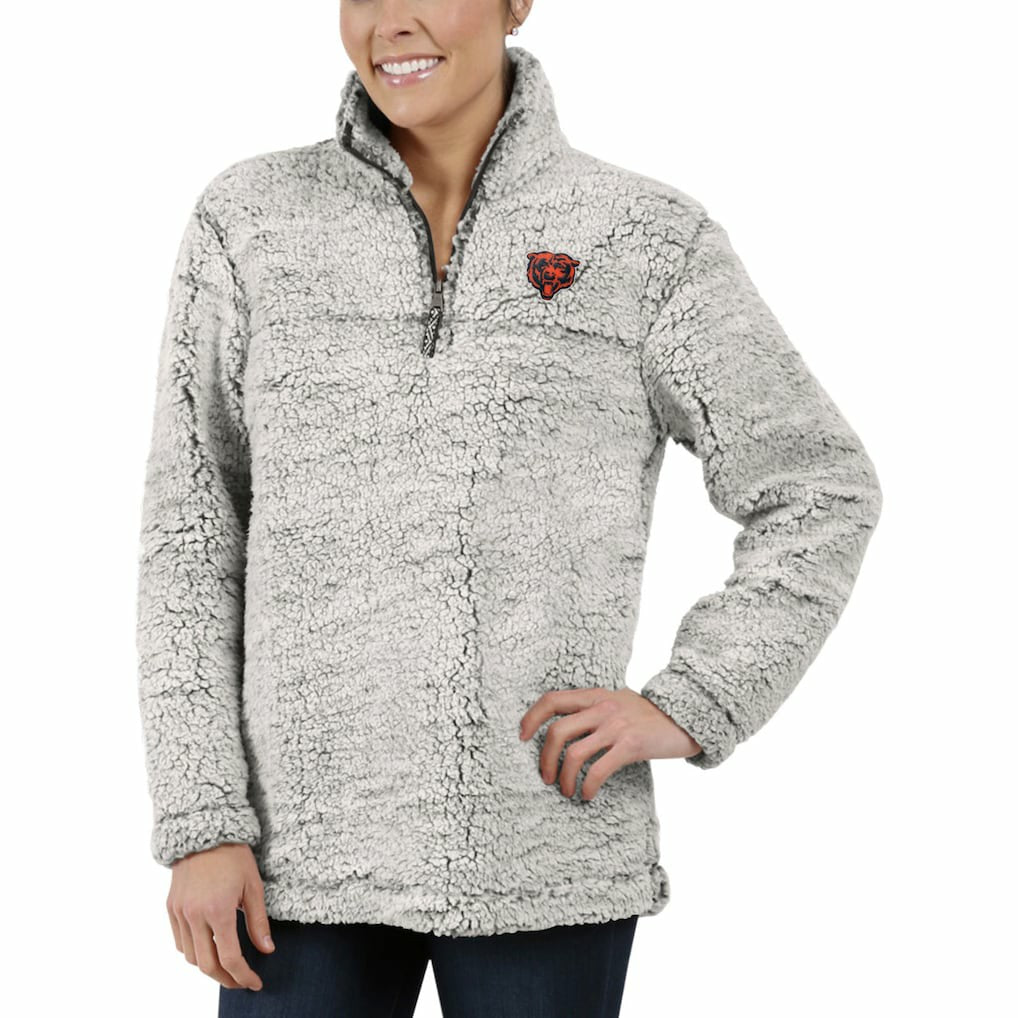 Chicago Bears Women's Sherpa Quarter-Zip Pullover Jacket Gray | NFL