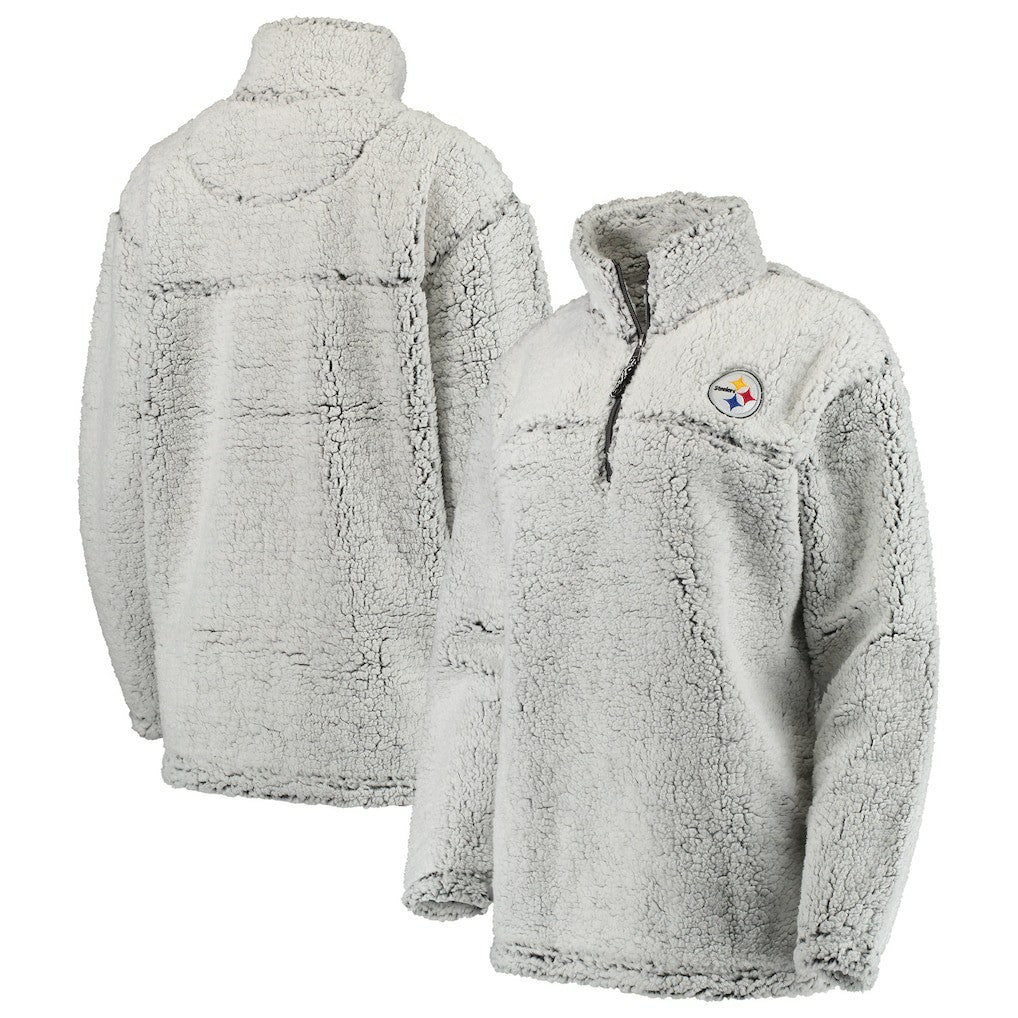 Pittsburgh Steelers Women's Sherpa Quarter-Zip Pullover Jacket Gray | NFL