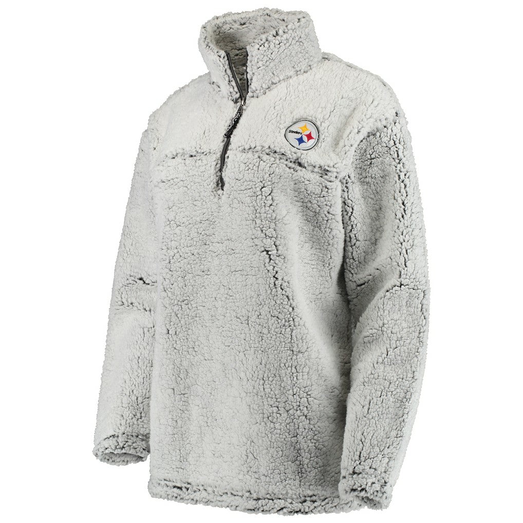 Pittsburgh Steelers Women's Sherpa Quarter-Zip Pullover Jacket Gray | NFL