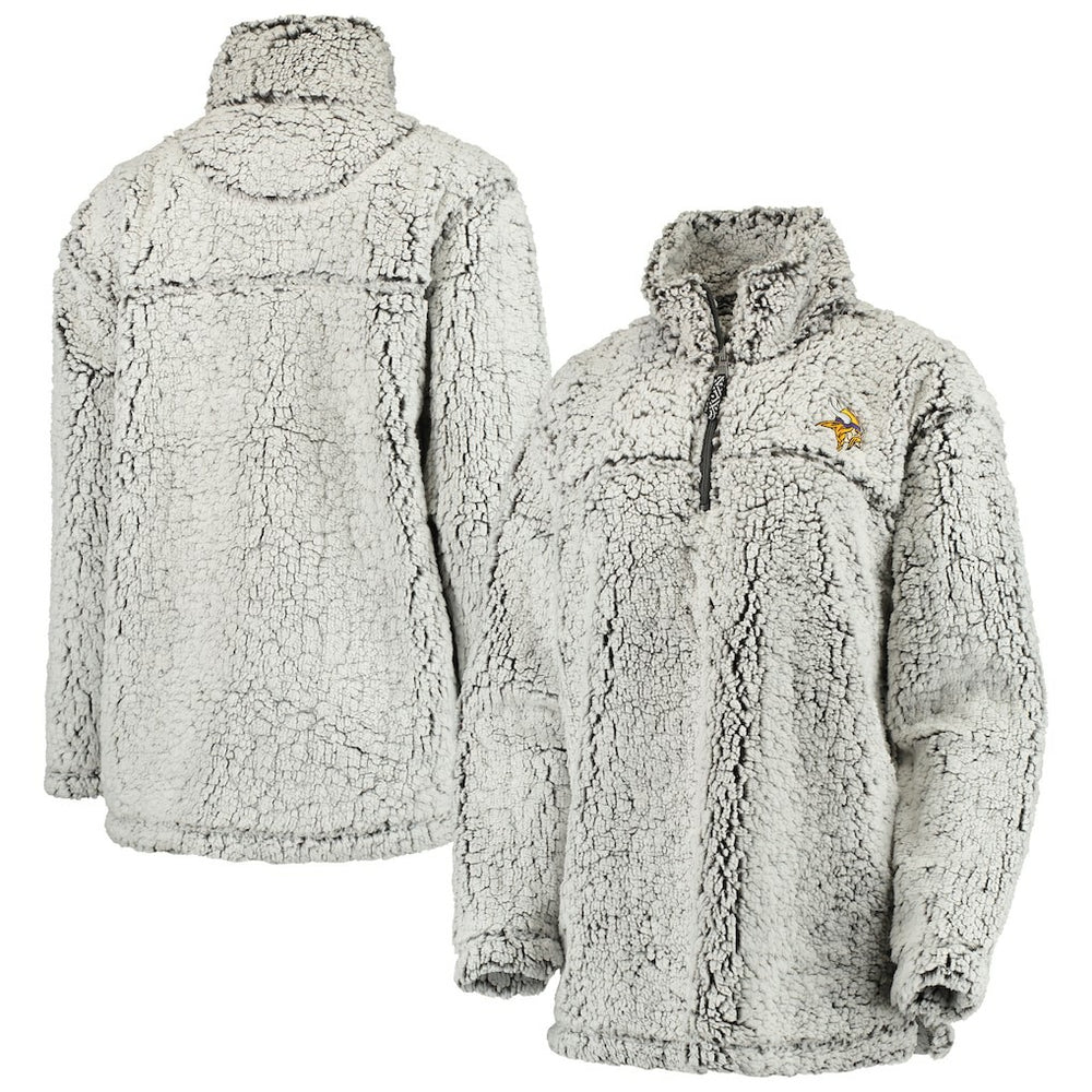 Minnesota Vikings Women's Sherpa Quarter-Zip Pullover Jacket Gray | NFL