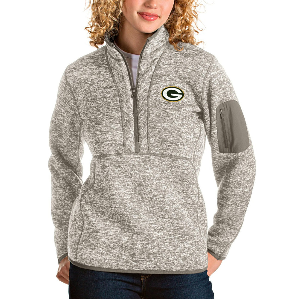 Green Bay Packers Antigua Women's Fortune Half-Zip Pullover Jacket Oatmeal | NFL
