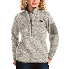 New England Patriots Antigua Women's Fortune Half-Zip Pullover Jacket Oatmeal | NFL