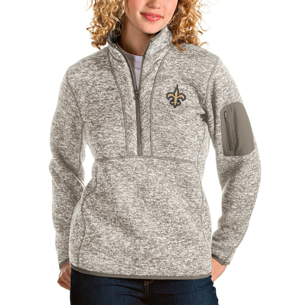 New Orleans Saints Antigua Women's Fortune Half-Zip Pullover Jacket Oatmeal | NFL