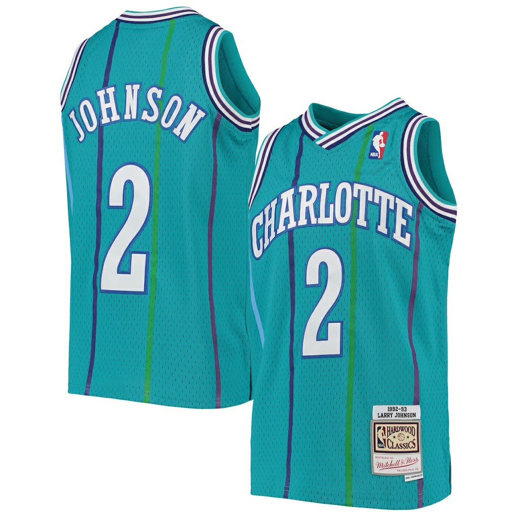 Larry Johnson Charlotte Hornets Youth 1992/93 Hardwood Classics Swingman Jersey Teal - NBA