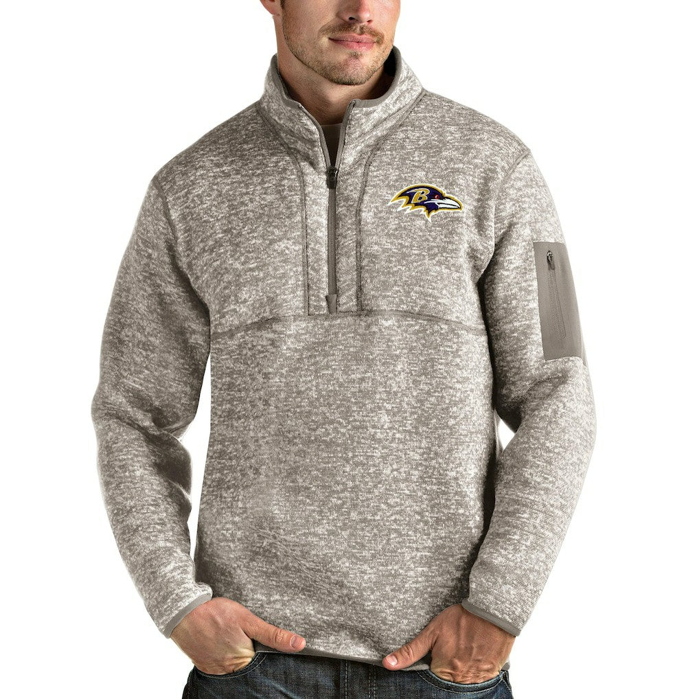 Baltimore Ravens Antigua Fortune Quarter-Zip Pullover Jacket Oatmeal | NFL