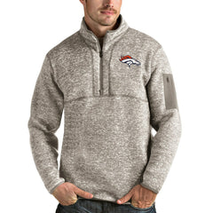 Denver Broncos Antigua Fortune Quarter-Zip Pullover Jacket Oatmeal | NFL