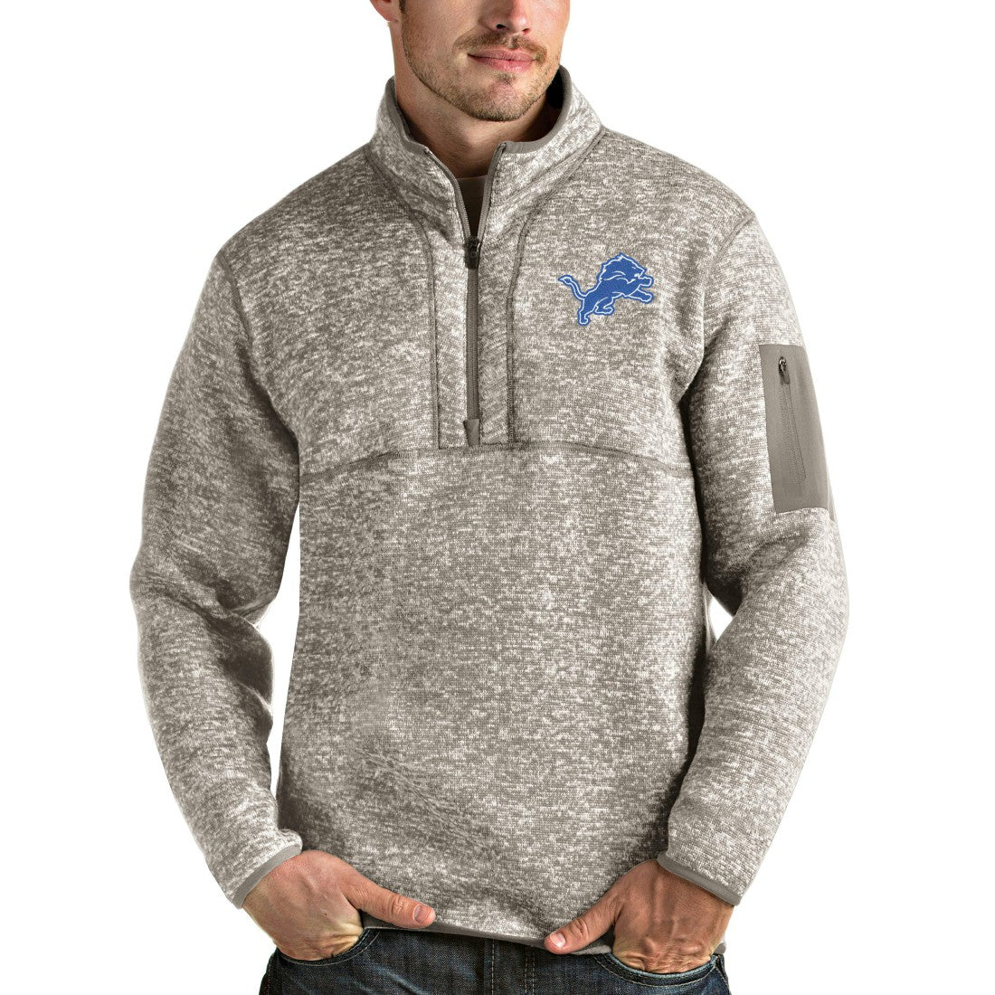 Detroit Lions Antigua Fortune Quarter-Zip Pullover Jacket Oatmeal | NFL