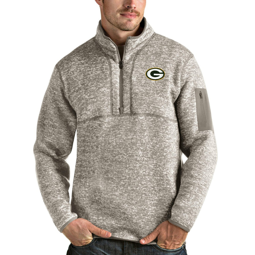 Green Bay Packers Antigua Fortune Quarter-Zip Pullover Jacket Oatmeal | NFL